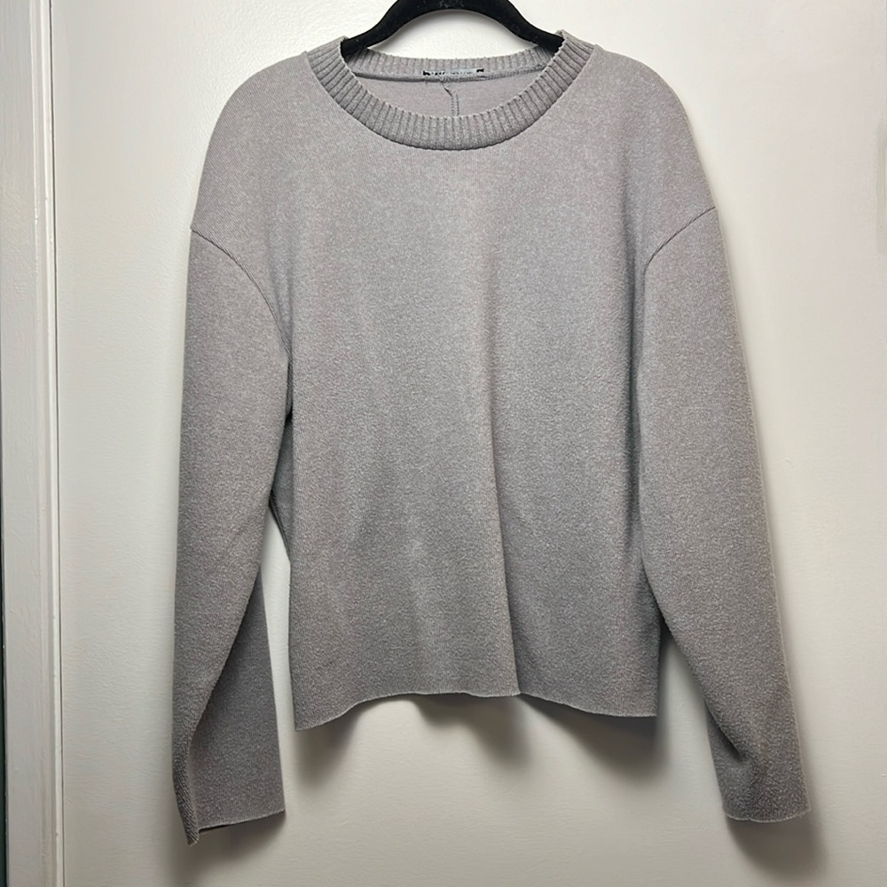 Zara Women's Cotton Blend Crewneck Sweater - Grey - Size Small